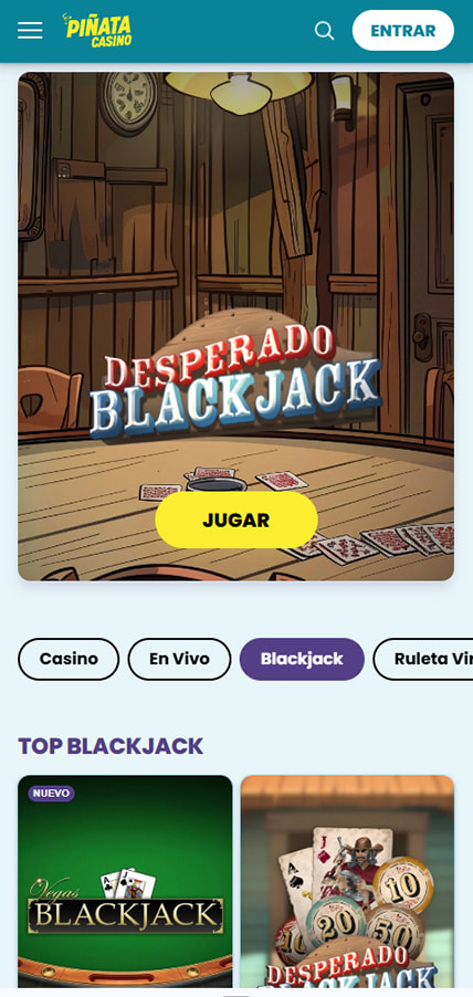 Sección de blackjack en el casino Piñata Casino.