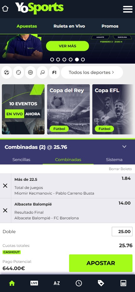 Apuestas combinadas en YoSports.