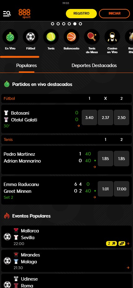 Página de inicio del operador 888sport.