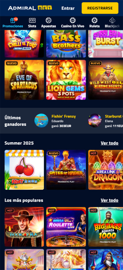 Página de inicio de casino AdmiralBet.