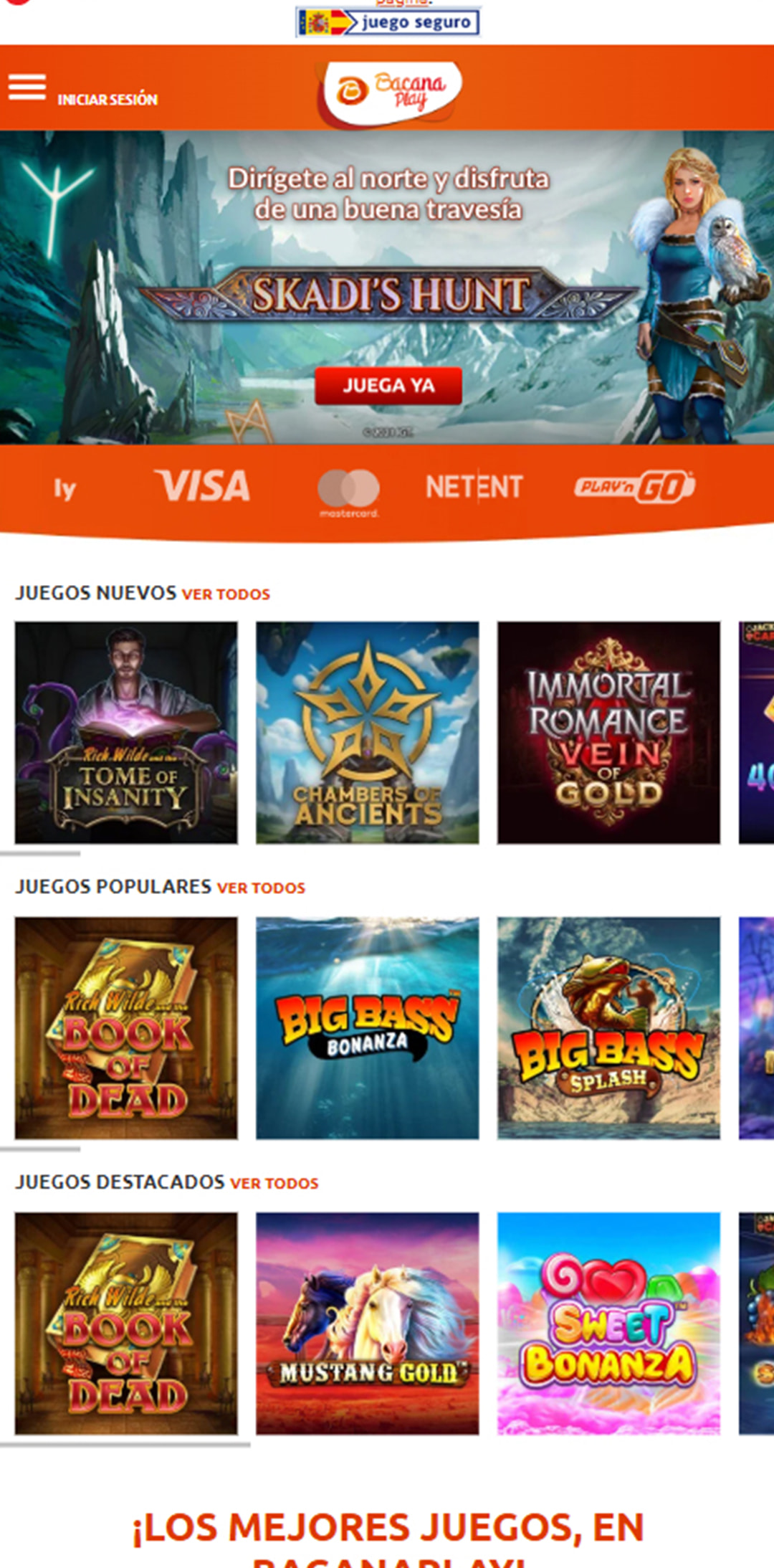 Página de inicio del casino BacanaPlay.