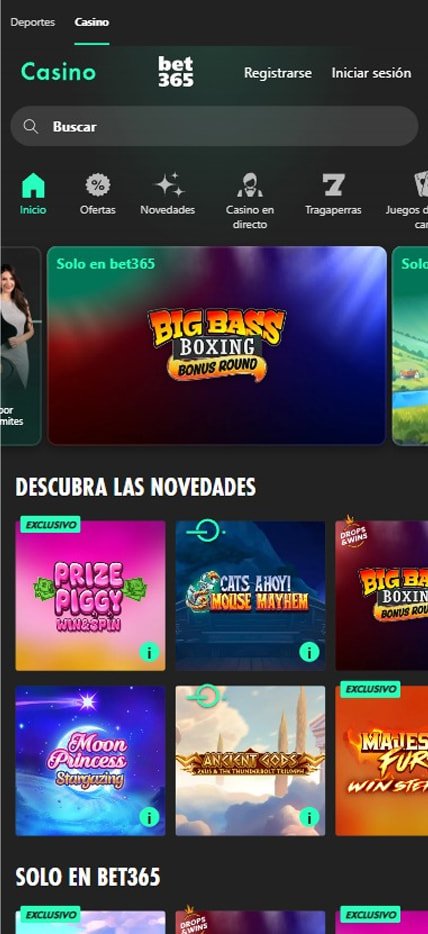 Página de inicio de bet365.