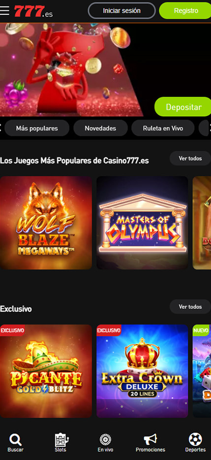 Página de inicio del Casino777.