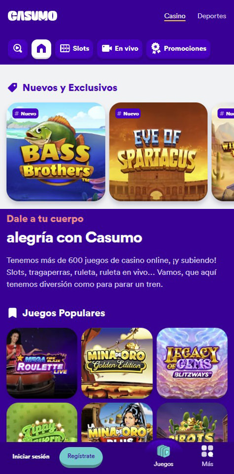 Página de inicio del casino Casumo.