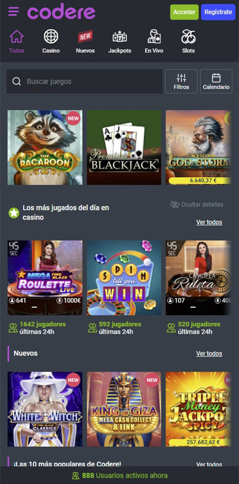 Página de inicio del casino Codere.