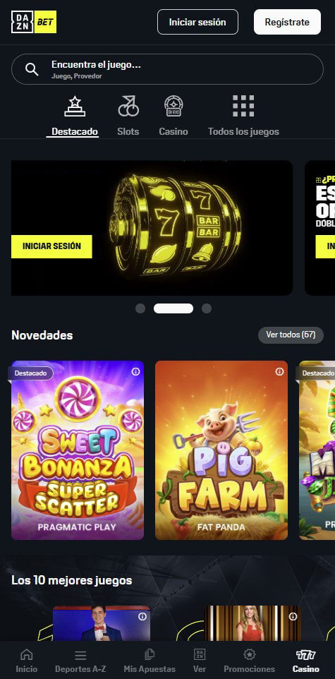 Página de inicio del casino DAZN Bet.