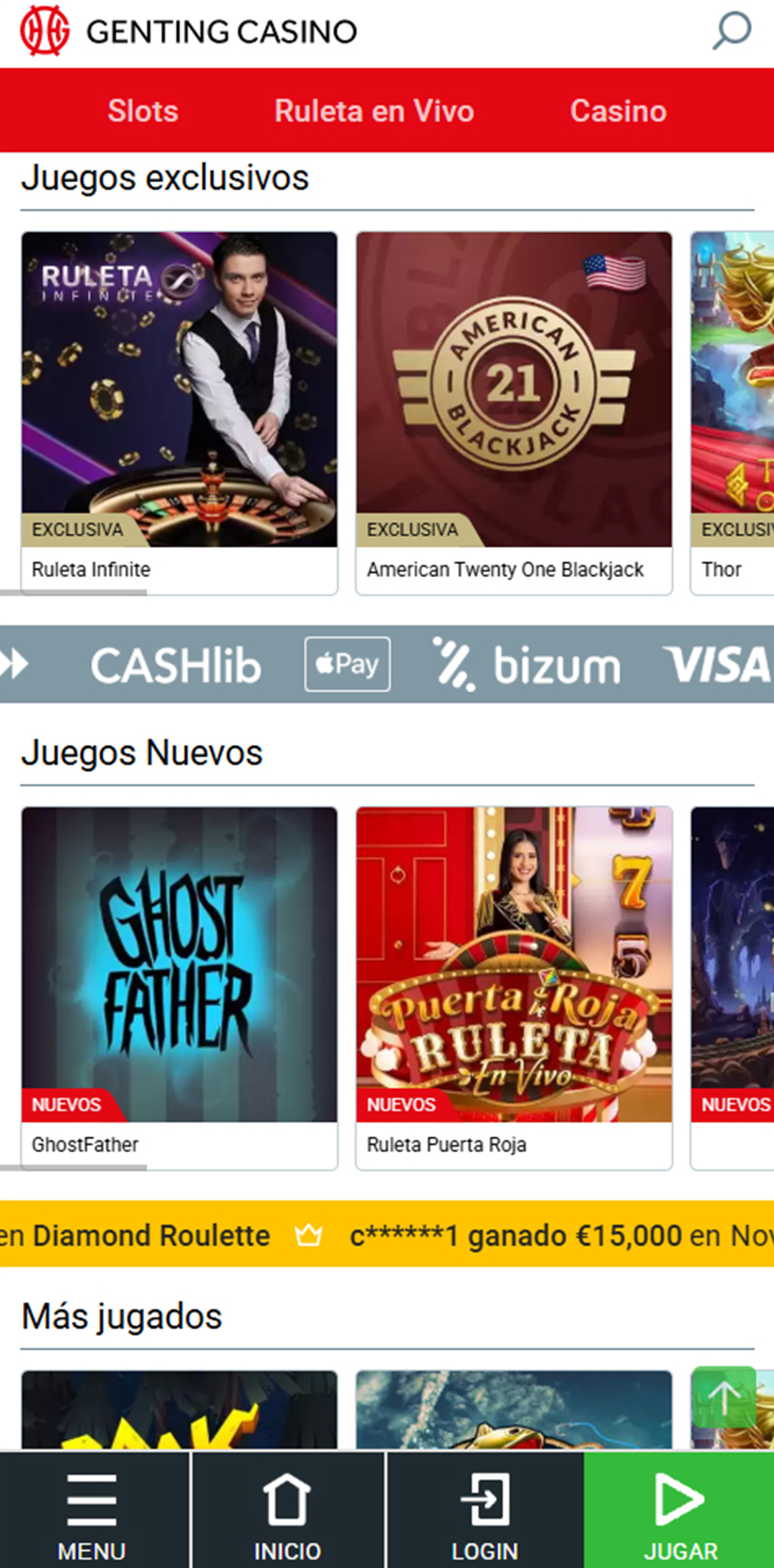 Página de inicio del casino Genting Casino.