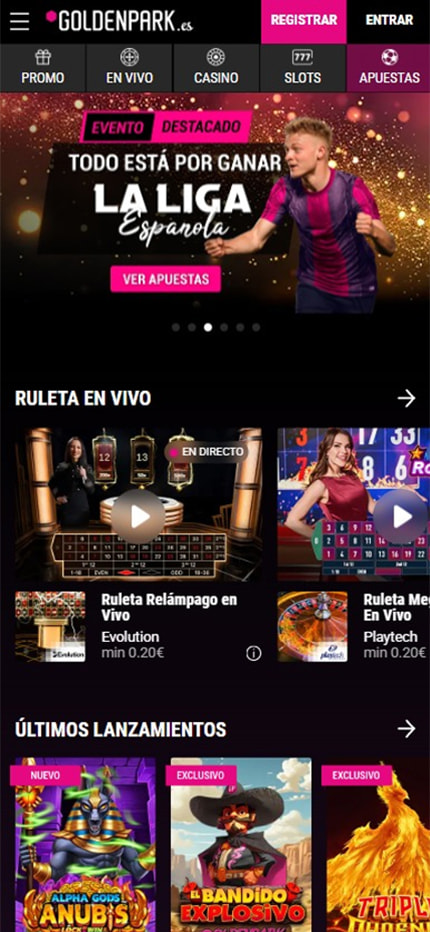 Página de inicio del casino GoldenPark.