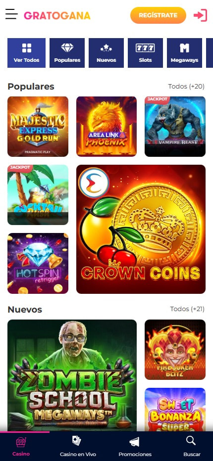 Página de inicio del casino GratoGana.
