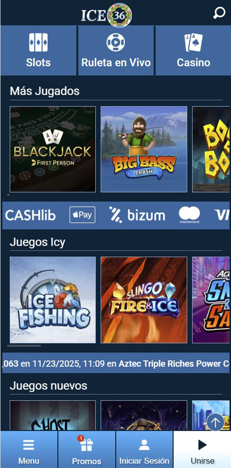 Página de inicio del casino ICE36.