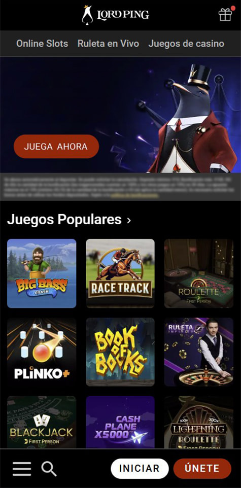 Página de inicio del casino Lord Ping.