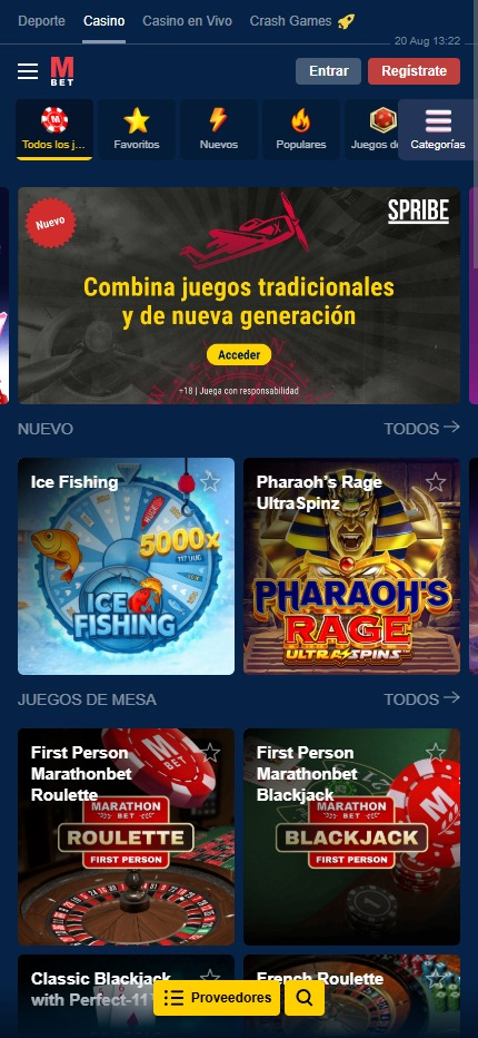 Página de inicio del casino Marathonbet.