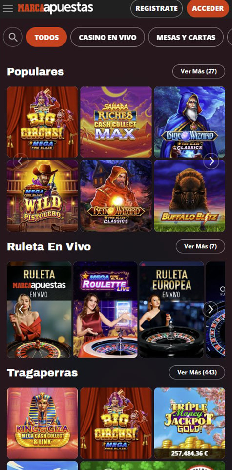 Página de inicio del casino MARCA.