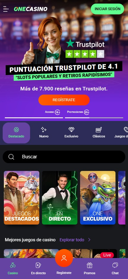 Página de inicio de ​​OneCasino