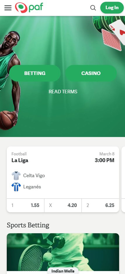Página de inicio del casino paf.
