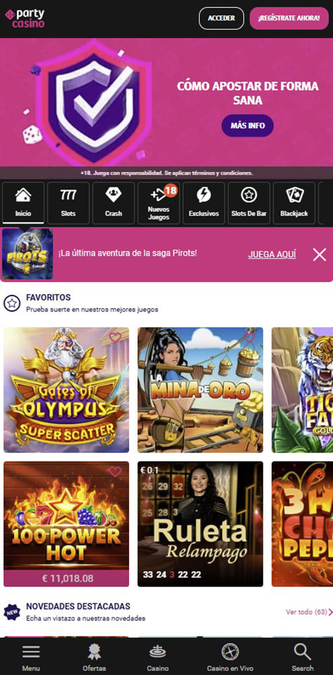 Página de inicio de PartyCasino