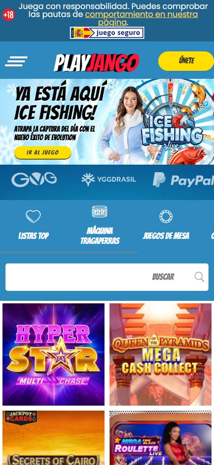 Página de inicio del casino Play Jango.