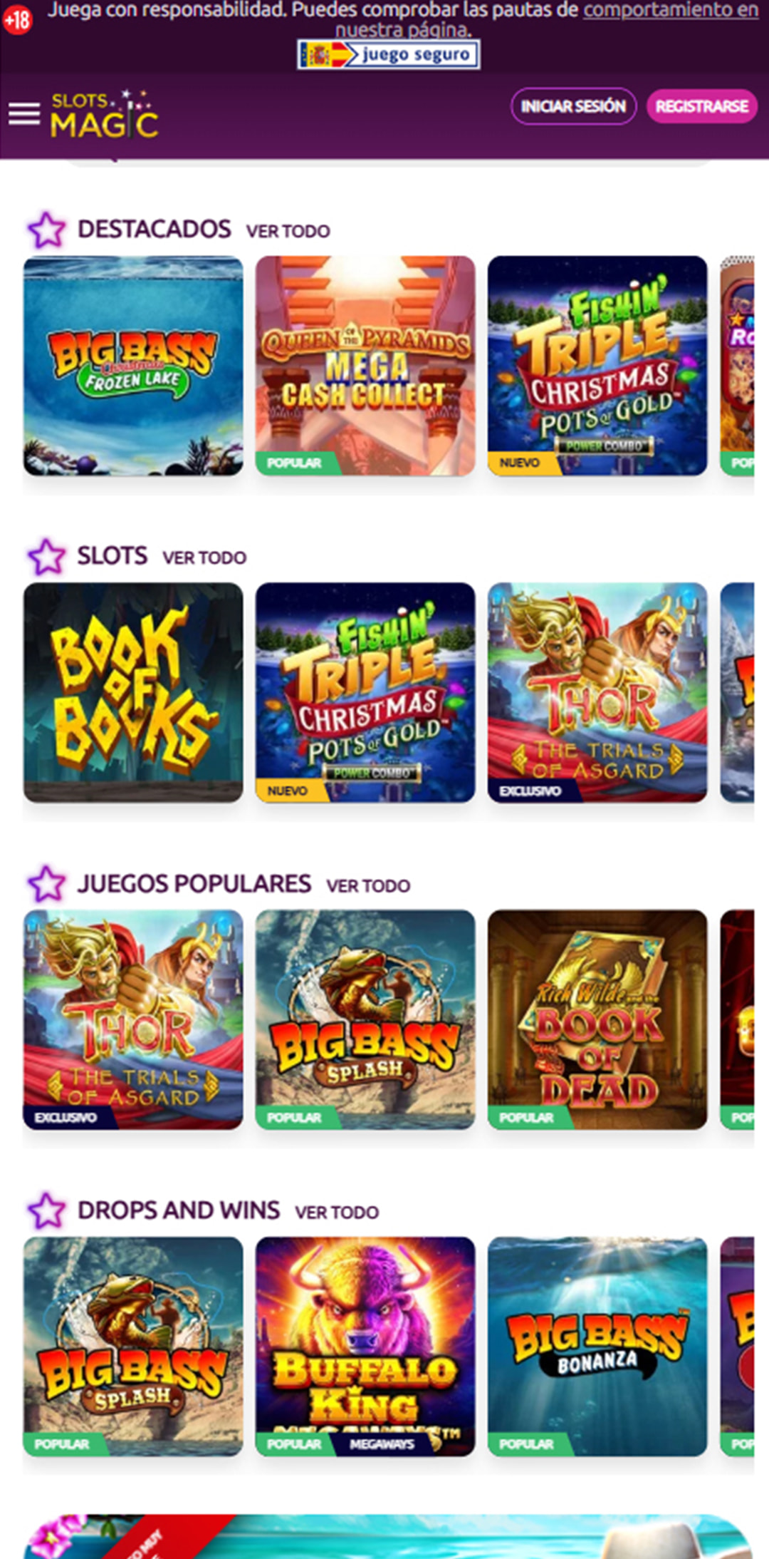 Página de inicio del casino SlotsMagic.