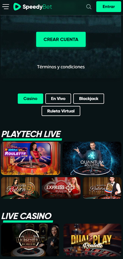 Página de inicio del SpeedyBet.