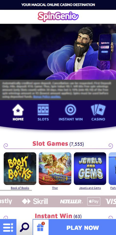 Página de inicio del casino Spin Genie.