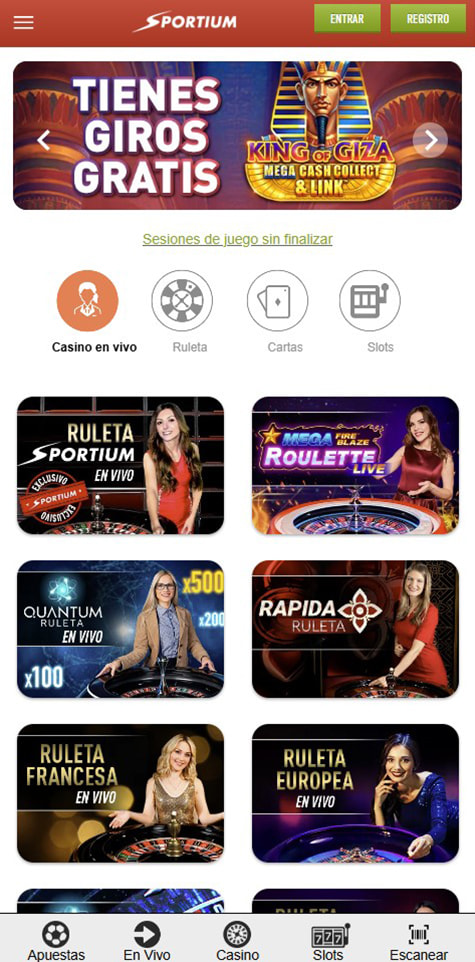 Página de inicio del casino Sportium.