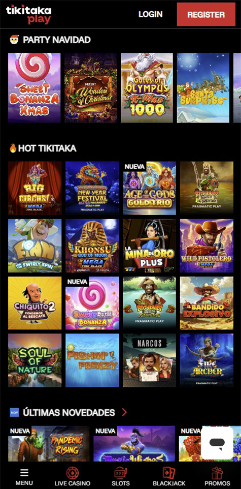 Página de inicio de Tiki Taka Play.