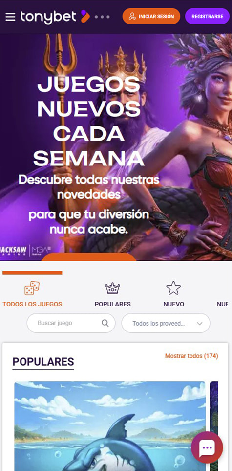 Página de inicio del casino TonyBet.