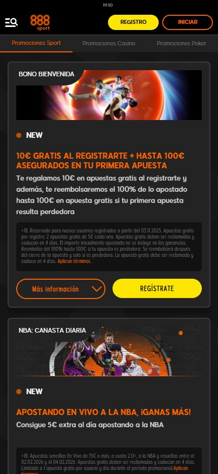Sección de promociones en 888sport.