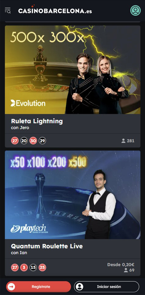 Sección de ruletas en vivo en el casino Casino Barcelona