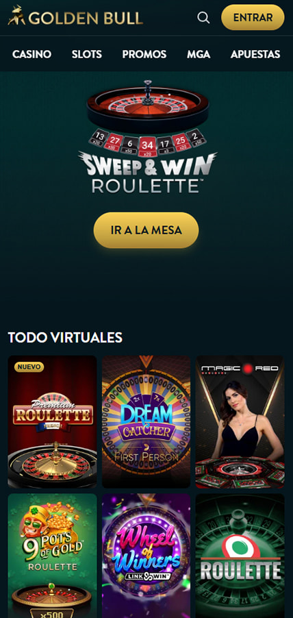 Sección de ruletas en vivo en el Golden Bull.