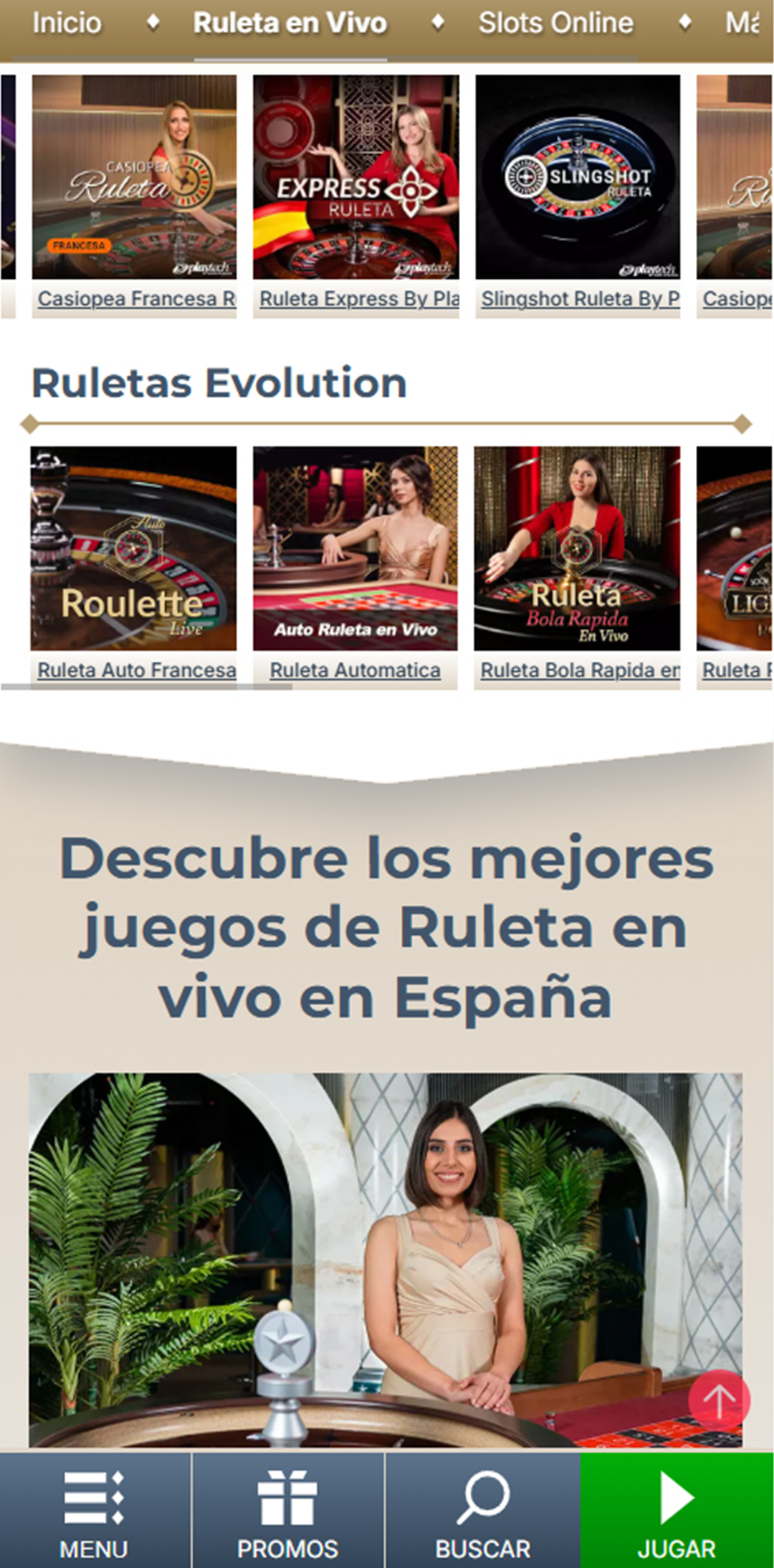 Sección de ruletas en vivo en el casino Prime Casino.