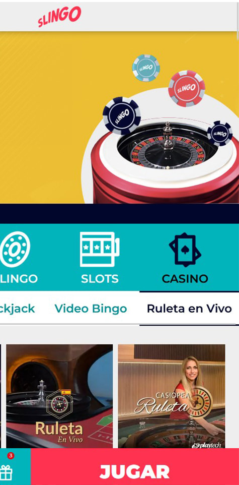 Sección de ruletas en vivo en el casino Slingo.