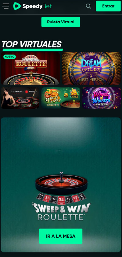 Sección de ruletas en vivo en el SpeedyBet.