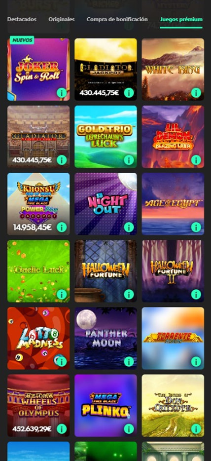 Página de la sección de slots de bet365.