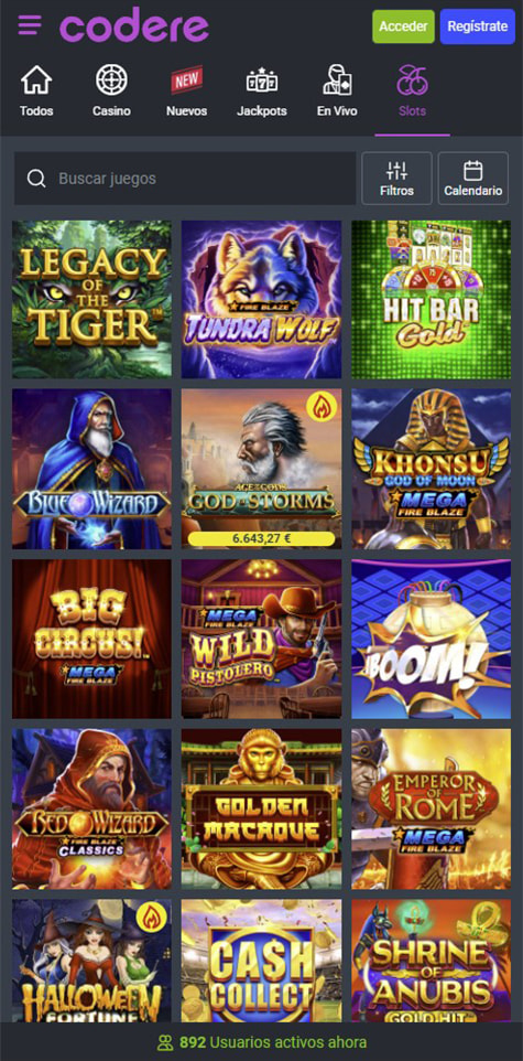 Sección de slots en el casino Codere.