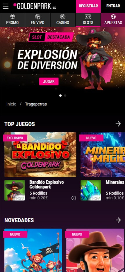 Sección de slots en el casino GoldenPark