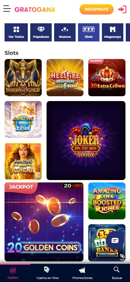Sección de slots en el casino GratoGana.