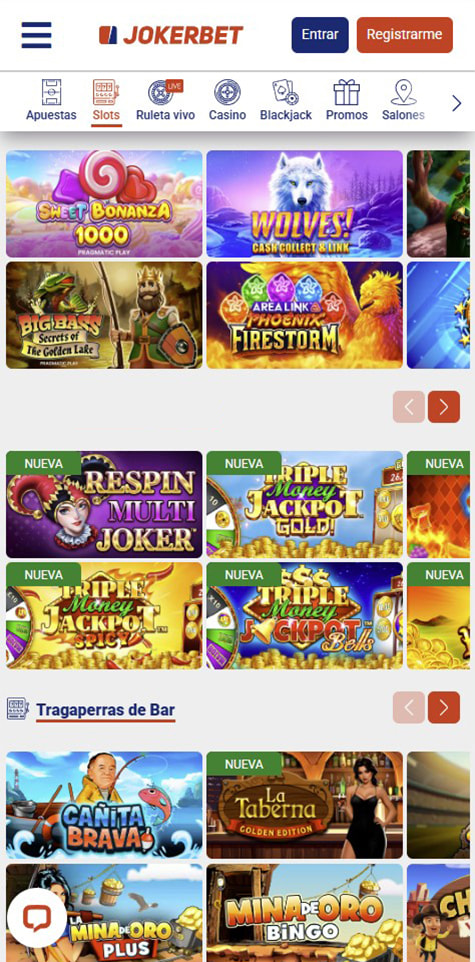 Sección de slots en el JOKERBET.
