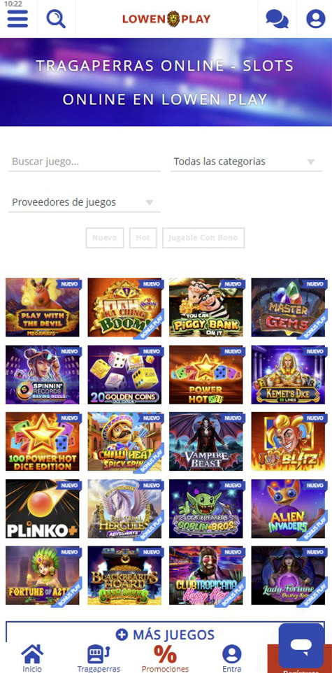 Sección de slots en Lowen Play.