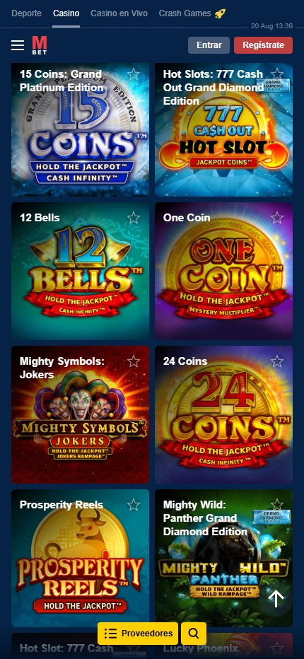 Sección de slots en el casino Marathonbet.