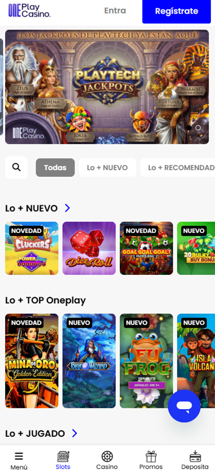 Sección de slots en el casino OnePlay Casino.