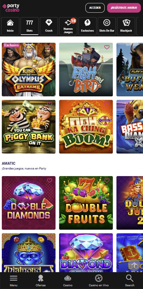 Sección de slots en PartyCasino.