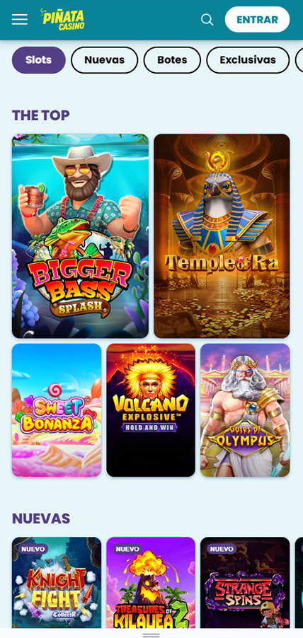 Sección de slots en el casino Piñata Casino.