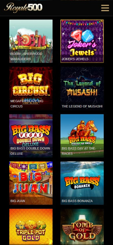 Sección de slots en el casino Royale500.