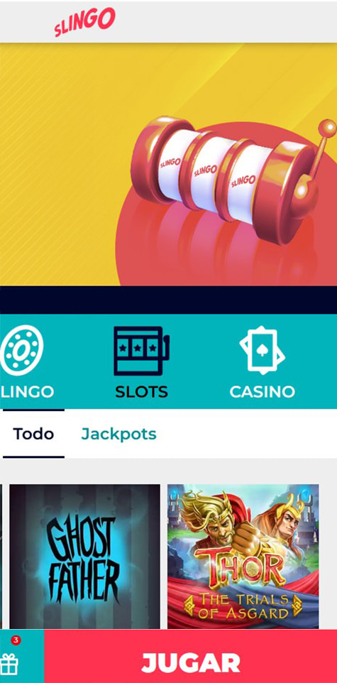Sección de slots en el casino Slingo.