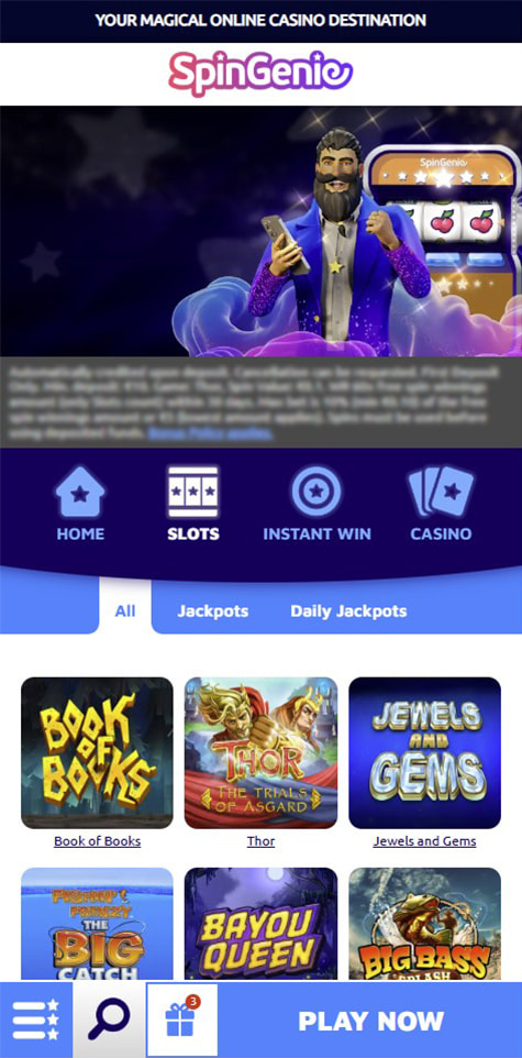 Sección de slots en el casino Spin Genie.
