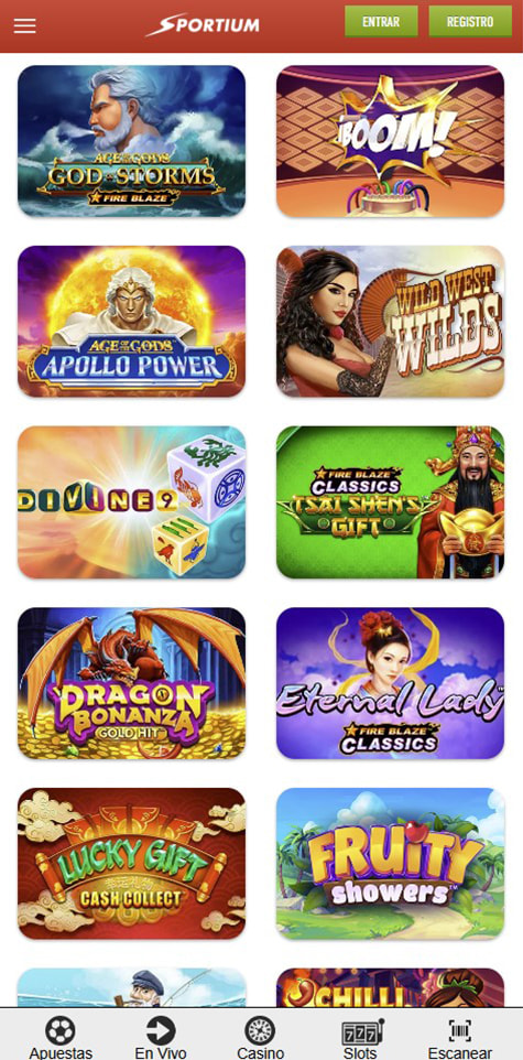 Sección de slots en el casino Sportium.