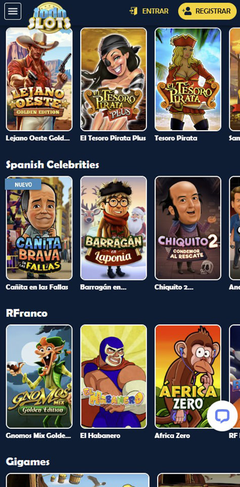 Sección de slots en casino TodoSlots.