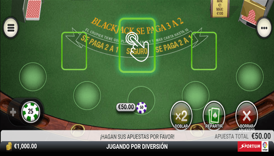 Así se ve la mesa de Blackjack en el móvil