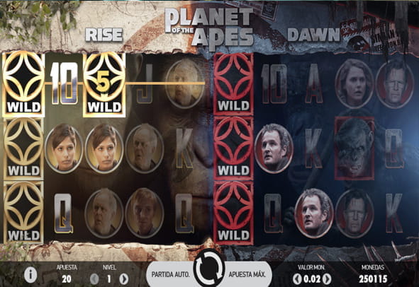 La imagen muestra la pantalla principal de la slot Planet of the Apes.
